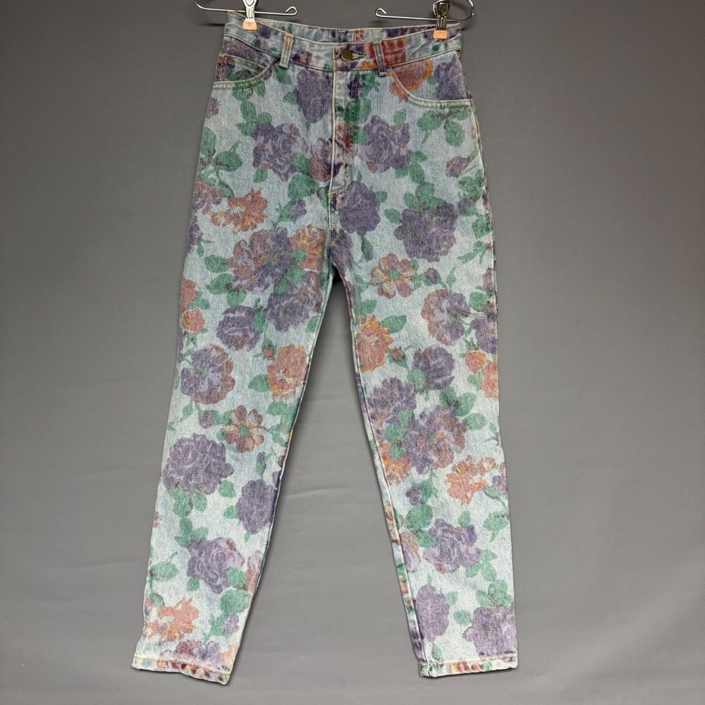 Vtg Bongo Floral High Waisted Jeans Girls Juniors Size 7 Purple Rose Denim Y2K